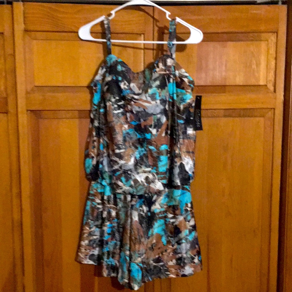 BRAND NEW St. Tropez Foiled Palm Station Blouson Romper Swimsuit SIZE 16
